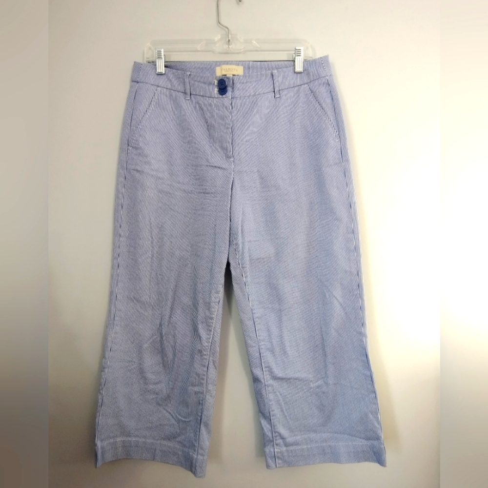 Talbots Cropped Blue White Pinstripe Capri Pants spring summer‎ preppy petite